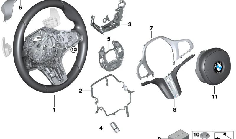 Volante deportivo de cuero M Sport OEM 32308746693 para BMW Serie 2 Gran Coupé (F44), Serie 3 (G20, G21), y Serie 4 (G22, G23, G26). Original BMW