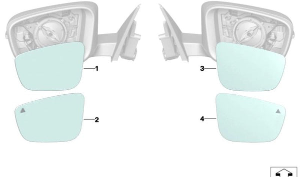 Cristal de espejo calefactado convexo derecho para BMW G42 Serie 2, G20, G20N, G21, G21N, G28, G28N, G80, G81 Serie 3, G22, G23, G26, G82, G83 Serie 4 (OEM 51167955146). Original BMW