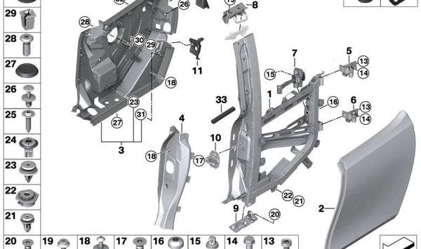 Pasador de cierre trasero inferior izquierdo para BMW I01, I01N (OEM 51227335247). Original BMW