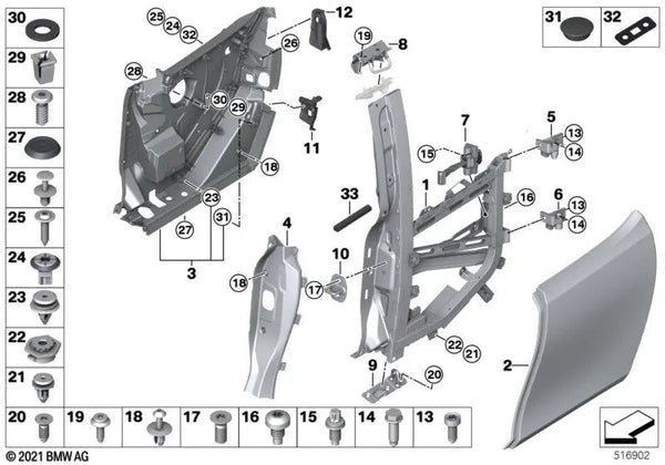 Cubierta de bisagra trasera derecha superior para BMW i I01, I01N (OEM 51427362690). Original BMW