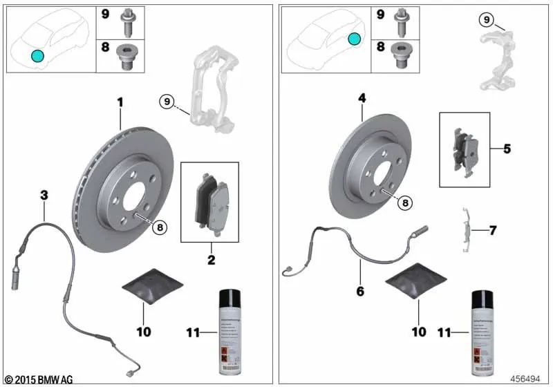 Kit de reparación de pastillas de freno sin amianto para BMW I01, I01N (OEM 34106884267). Original BMW