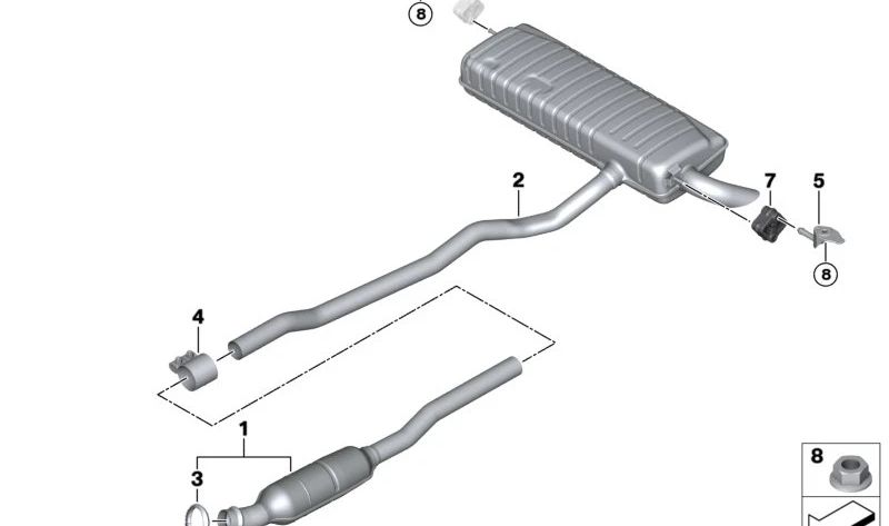 Silenciador trasero con tubo intermedio para BMW U11, U10 (OEM 18305A1D075). Original BMW