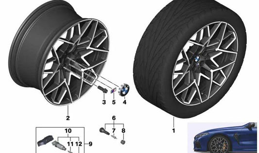 Llantas de aleación Midnight Grey OEM 36107883362 para BMW F91, F92, F93. Original BMW.