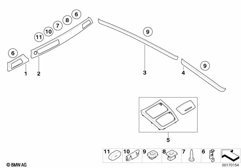 Right leather instrument panel decorative strip for BMW 3 Series E90, E90N, E92, E92N, E93, E93N (OEM 51458036706). Genuine BMW