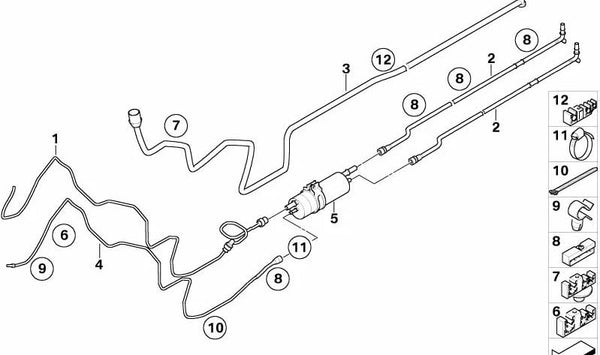 Tubería de alimentación de combustible delantera para BMW Serie 7 E65, E66 (OEM 16126752453). Original BMW.