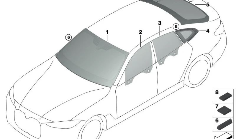 Cristal lateral fijo trasero izquierdo para BMW G26 (OEM 51377482993). Original BMW