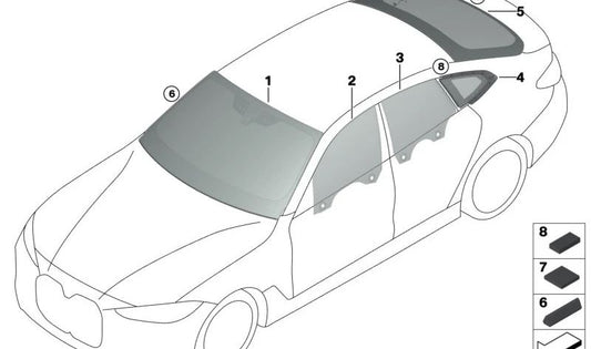 Cristal lateral fijo trasero derecho para BMW Serie 4 G26 (OEM 51377482996). Original BMW