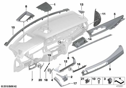 Revestimiento I-Panel arriba en el centro para BMW F15 (OEM 51459281639). Original BMW.