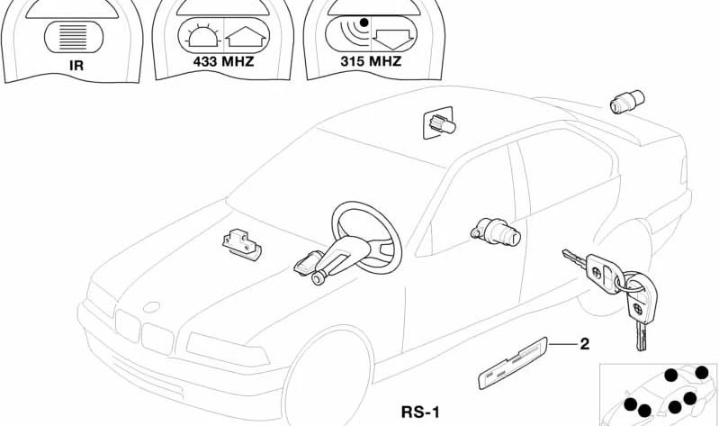 Kit de reparación de cierre centralizado OEM 51218118146 para BMW E31. Original BMW.