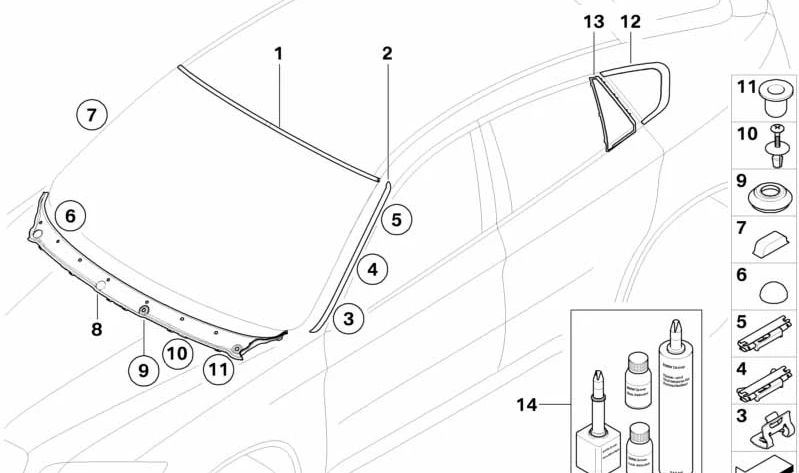 Listón recogeaguas izquierdo para BMW X6 E71, E72 (OEM 51317250403). Original BMW