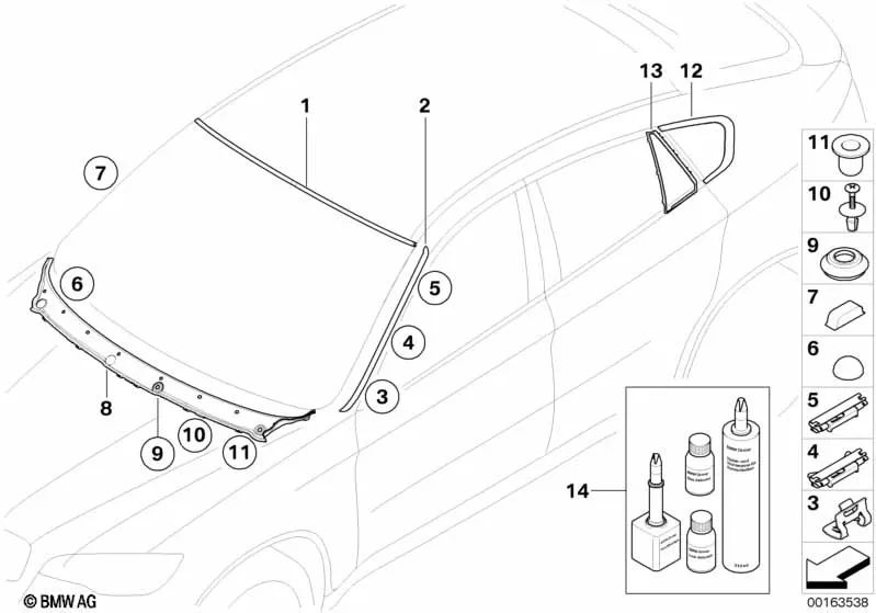 Cubierta del parabrisas superior para BMW E71, E72 (OEM 51317179738). Original BMW.