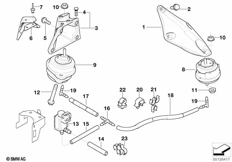 Right engine mount for BMW 3 Series E46 (OEM 22116750860). Original BMW.