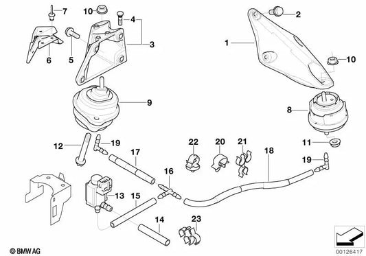 Right engine mount for BMW 3 Series E46 (OEM 22116750860). Original BMW.