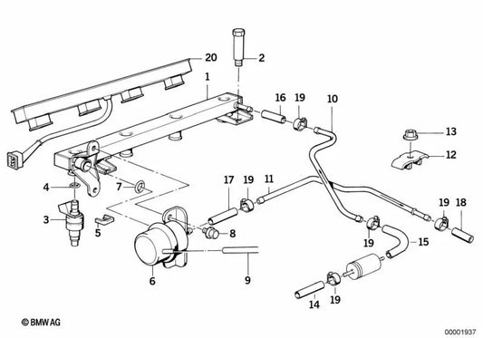 Pieza de distanciamiento para BMW E30, E36 Serie 3, E34 Serie 5 (OEM 13531721246). Original BMW