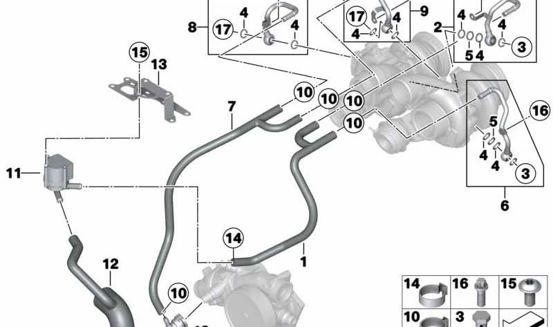 Return line for BMW 5 Series F10, 6 Series F06, F12, F13 (OEM 11538053159). Original BMW