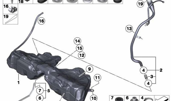 Tubo de llenado de combustible OEM 16117277672 para BMW F06, F12, F13. Original BMW.