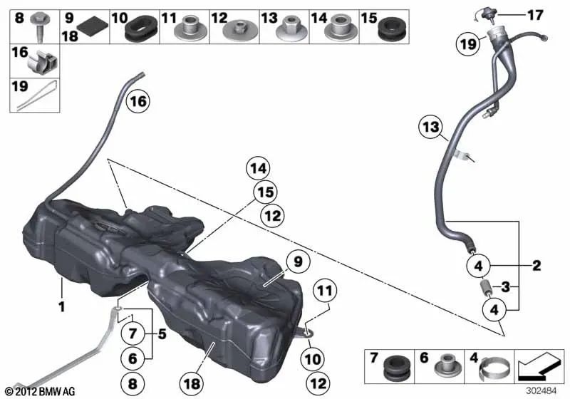 Tubo de llenado de plástico para BMW Serie 6 F12, F13, F12N, F13N (OEM 16117210791). Original BMW.