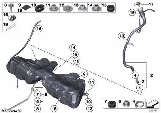 Tubo de llenado de plástico para BMW Serie 5 F11, F11N (OEM 16117206348). Original BMW