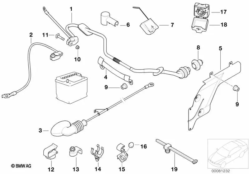 Cable de batería positivo para BMW Serie 5 E39 (OEM 12421436888). Original BMW.