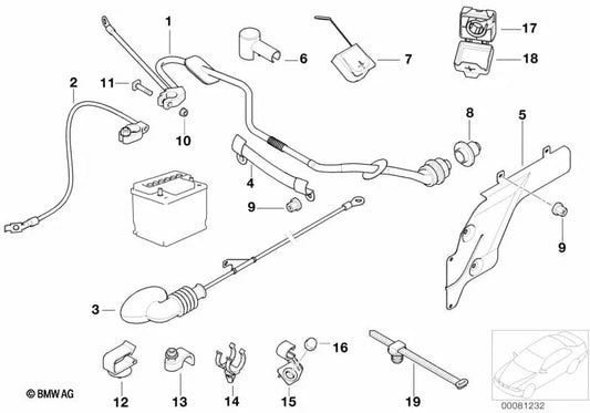 Cable de batería positivo para BMW Serie 5 E39 (OEM 12421436888). Original BMW.