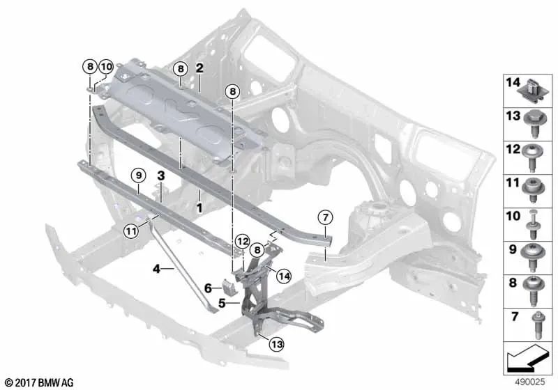 Soporte delantero izquierdo para BMW X3 G01, G01N, G08, X4 G02, G02N (OEM 51647421989). Original BMW.