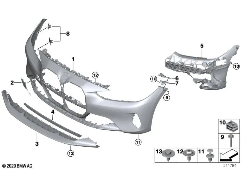 Front primed bumper trim for BMW 4 Series G22, G23 (OEM 51119854243). Original BMW.