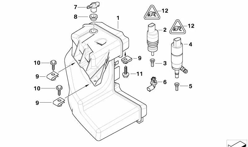 Depósito del Sistema de Lavado de Parabrisas para BMW Serie 3 E46 (OEM 61677895571). Original BMW