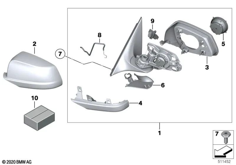 Espejo exterior sin espejo calefactable izquierdo para BMW Serie 5 F10, F11, F18 (OEM 51167283611). Original BMW