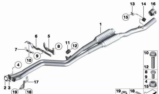 Auspuffrohre mit Zwischenschalldämpfer für BMW F02 (OEM 18307646917). Original BMW