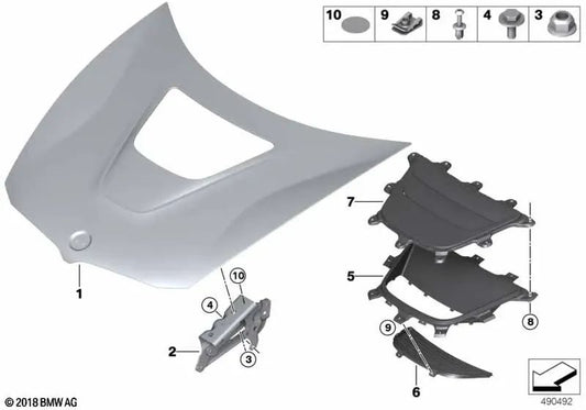 Linkes Fronthaubenscharnier für BMW i I12, I12N, I15 (OEM 51237336251). Original BMW.