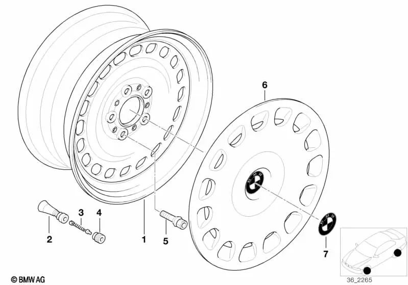 Radvollblende for BMW Series 5 E39 (OEM 36136768639). Genuine BMW