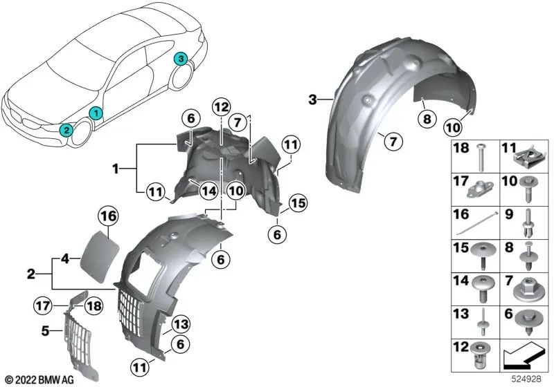 Cubierta del paso de rueda, parte delantera trasera derecha para BMW Serie 4 F82, F83 (OEM 51718056410). Original BMW