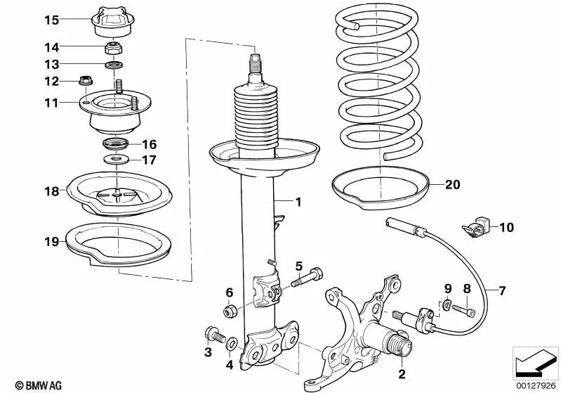 Amortiguador delantero derecho para BMW Serie 3 E36 (OEM 31312227486). Original BMW.