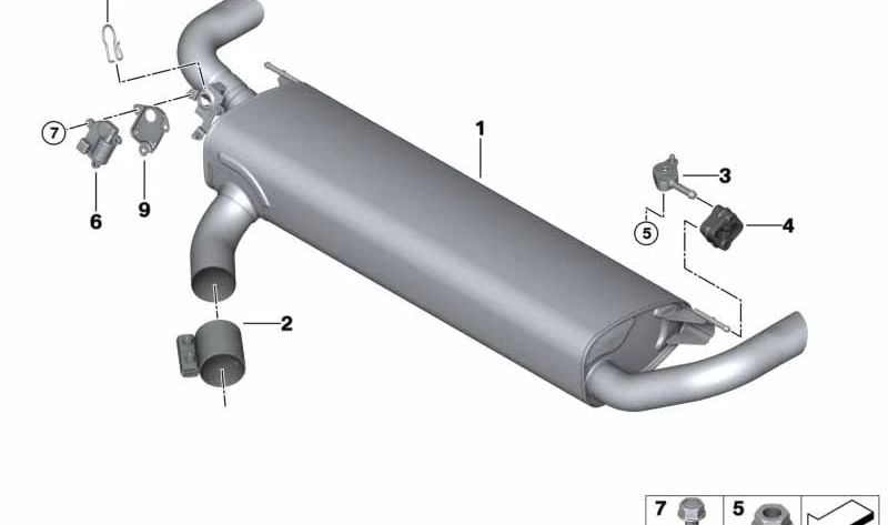 Silenciador trasero con válvula de escape para BMW X5 G05, X6 G06 (OEM 18307935430). Original BMW