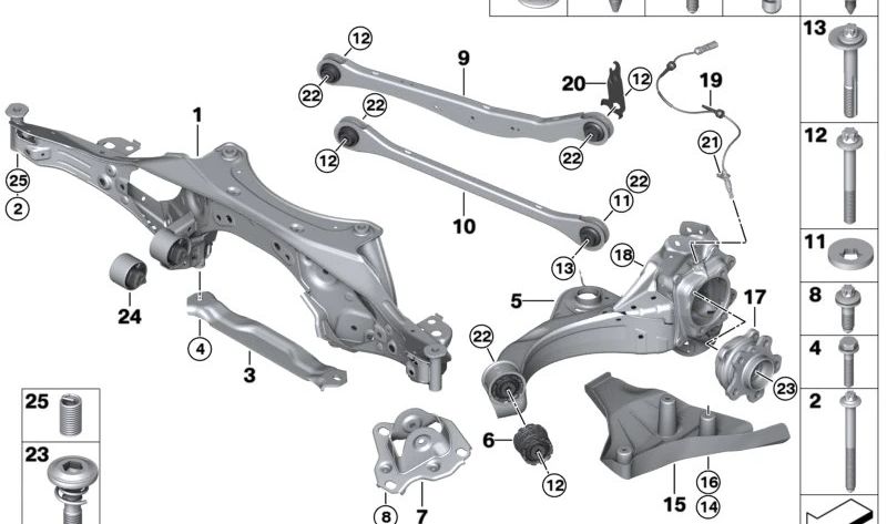 Tornillo combinado ASA para BMW Serie 1 F40, F52, F70, Serie 2 F44, F45, F46, U06, X1 F48, U11, X2 F39, X3 G45 (OEM 31106885162). Original BMW