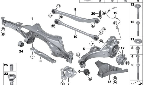 Brazo de suspensión inferior para BMW X1 U11, U12 (OEM 33326894276). Original BMW