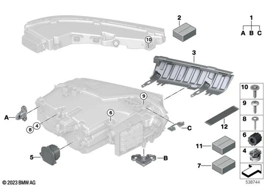 Lower left headlight bracket for BMW XM G09 (OEM 63115A411E3). Original BMW