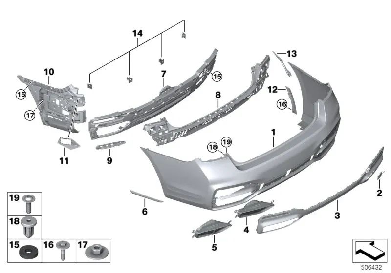 Guía central trasera para BMW G11N, G12N (OEM 51127478347). Original BMW