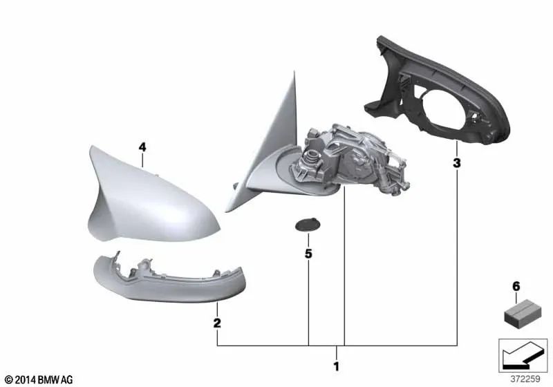 Außenspiegel ohne beheizbares Glas rechts für BMW F30, F31, F80 (OEM 51168059356). Original BMW