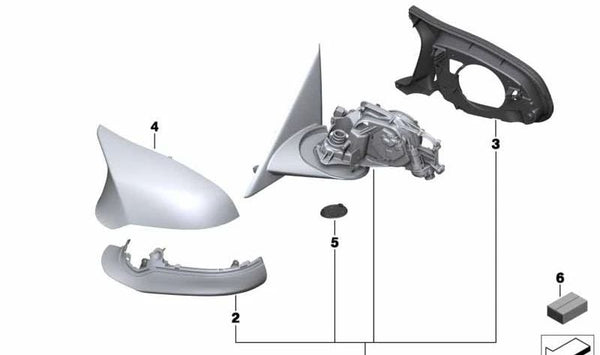 Espejo retrovisor exterior sin cristal calefactado izquierdo para BMW F32, F33, F82, F83 (OEM 51168059481). Original BMW.