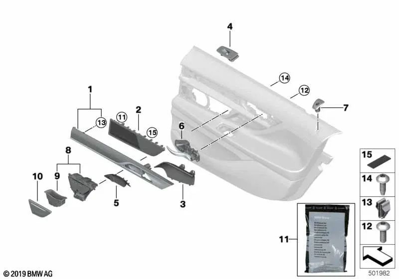 Abridor de puerta interior trasero derecho para BMW Serie 7 G11, G11N, G12, G12N (OEM 51427398882). Original BMW