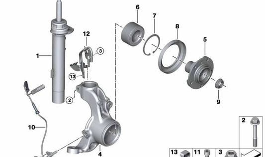 Amortiguador delantero izquierdo para BMW E91, E91N (OEM 31316780197). Original BMW