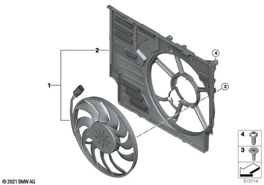 Carcasa del ventilador con ventilador para BMW Serie 2 U06, X1 U11 (OEM 17429846923). Original BMW.