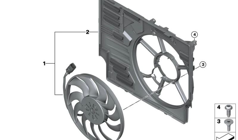 Fan with housing OEM 17429846922 for BMW 1 Series (U06). Original BMW.