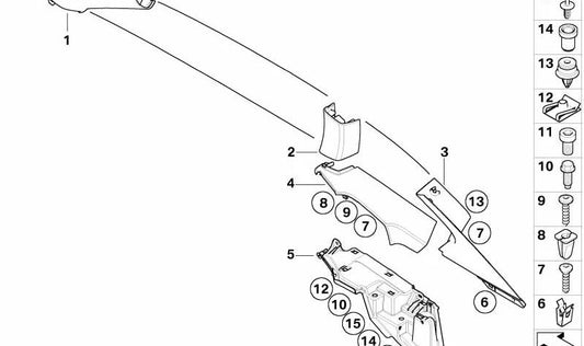 Couverture de Pilar B droite pour BMW Z4 E86 (OEM 51433427336). BMW d'origine