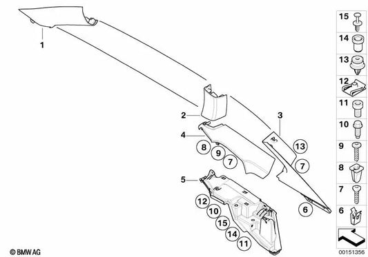 Embellecedor del pilar A derecho para BMW Z4 E86 (OEM 51433427326). Original BMW