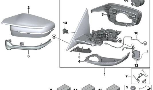 Juego de cubiertas para base de espejo para BMW G42, G87 (OEM 51165A041A6). Original BMW