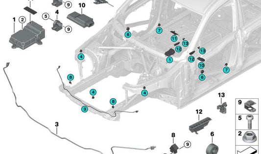 Acceleration Sensor for BMW F40, F44, G20, G21, G28, G80, G22, G23, G82, F90, G30, G31, G38, G32, G11, G12, F91, F92, F93, G14, G15, G16, F97 , G01, G08, F98, G02, F95, G05, F96, G06, G07, G29, K52 (OEM 65779341546). Genuine BMW.