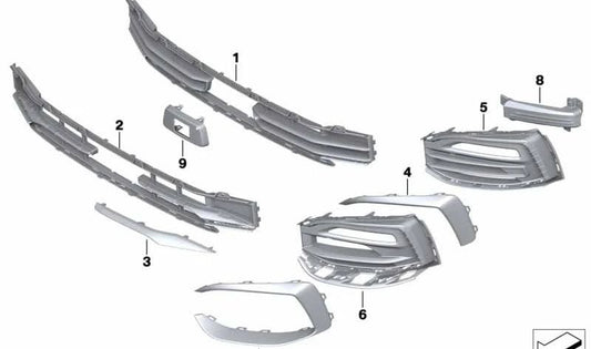 Moldura frontal izquierda OEM 51119850651 para BMW F40. Original BMW.