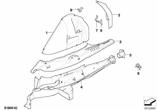 Pasarruedas trasero mitad interior derecha para BMW X3 E83, E83N (OEM 41003449712). Original BMW.